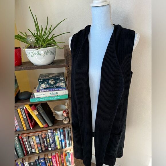 Splendid Juliet Rib Open Front Sweater Vest in Black Sz Small - Picture 2 of 11